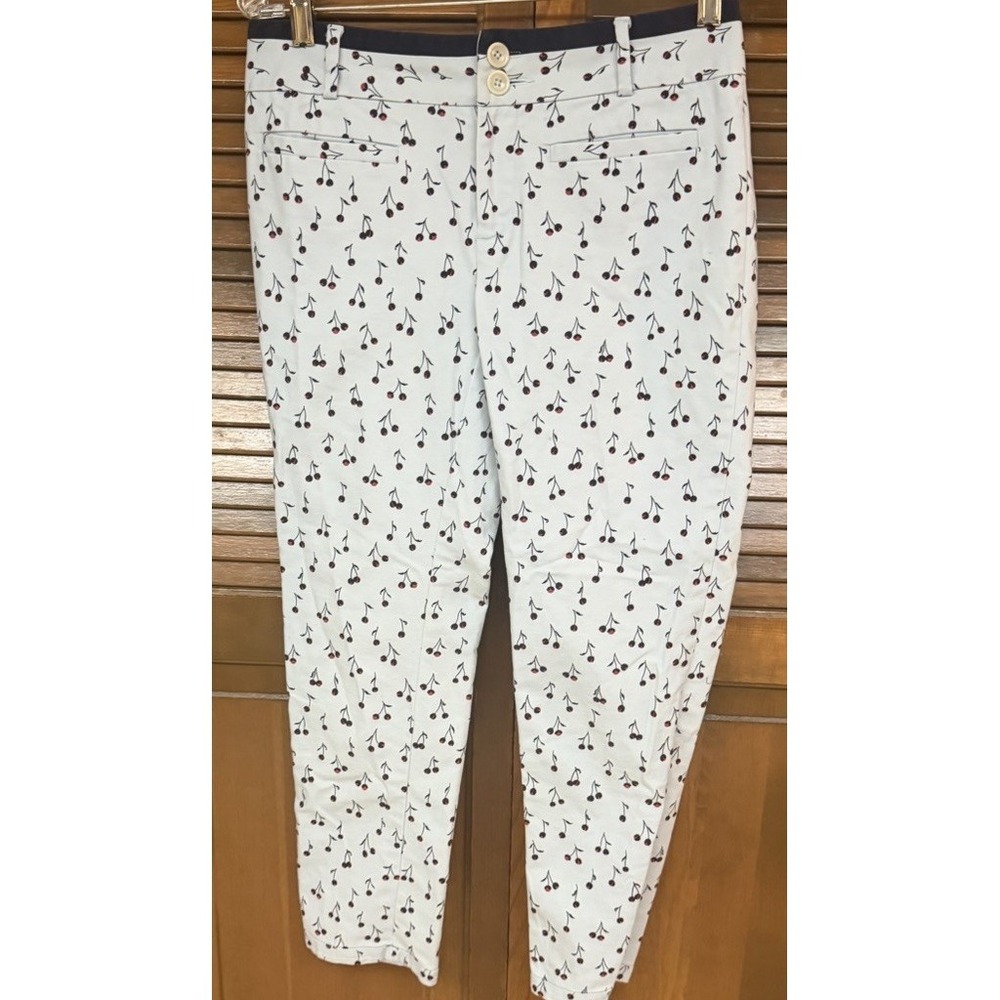Cartonnier Cherry Print Ankle Pants Womens 8 Anthropologie Retro Pinup Skinny